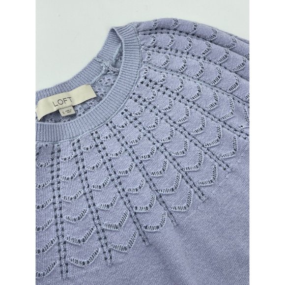 Ann Taylor Loft Women's Long Sleeve Blue Knit Sweater Open Fan Pattern Size S - Picture 9 of 10